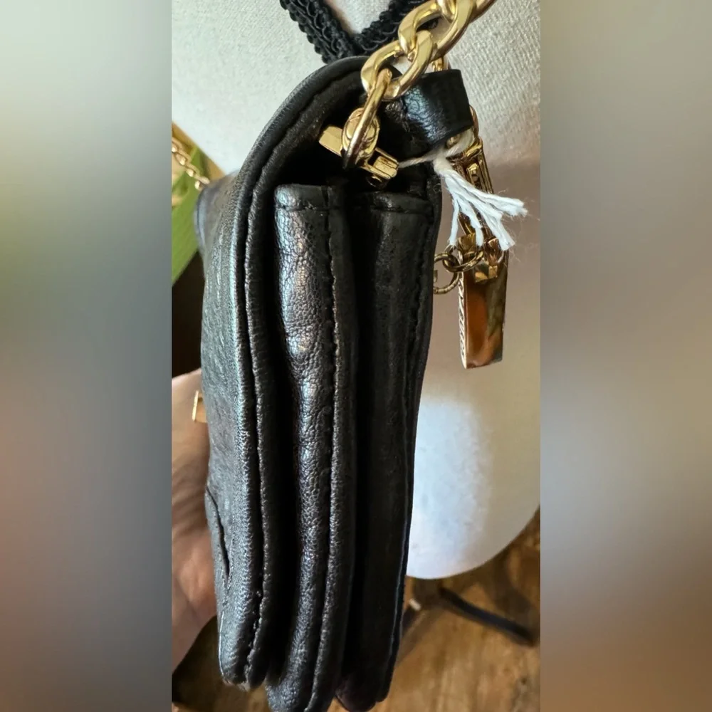Tory Burch Black Leather Clutch with Gold Accents
